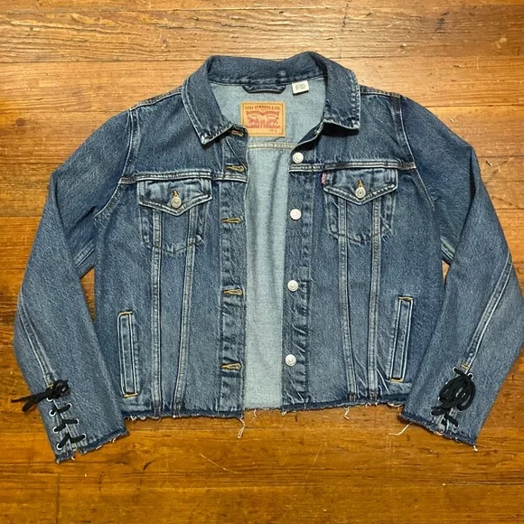 Levi Strauss Denim Trucker Cotton Lace-Up Denim Jacket #240N - Picture 2 of 4